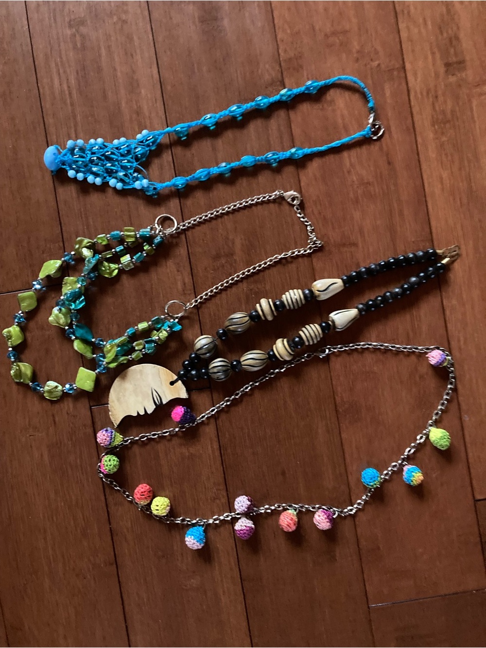 Handmade Multicolor Beaded Women's Necklace - Bright Color Statement Lot of 4